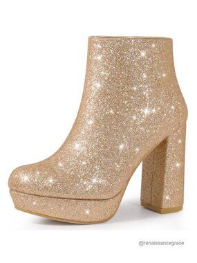 Glitter Platform Ankle Boots